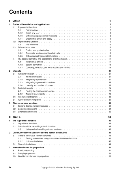 Maths Methods Course Notes by ATAR Notes, showing a detailed table of contents page with black text on a white background.