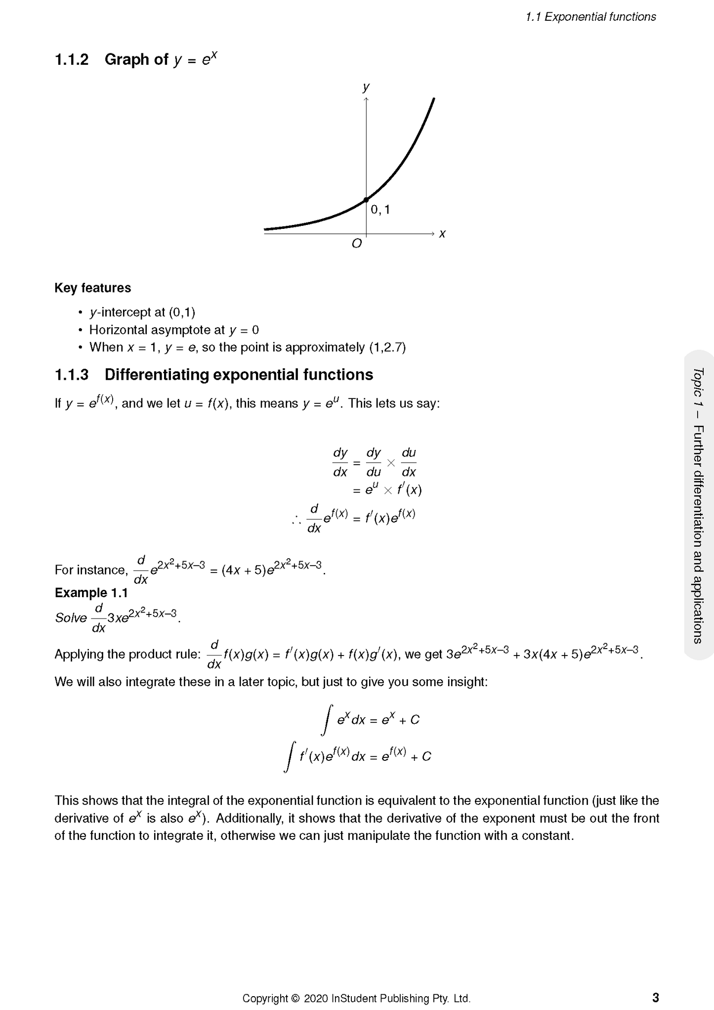 Course Notes by ATAR Notes, a page detailing exponential functions with graphs and calculus equations.