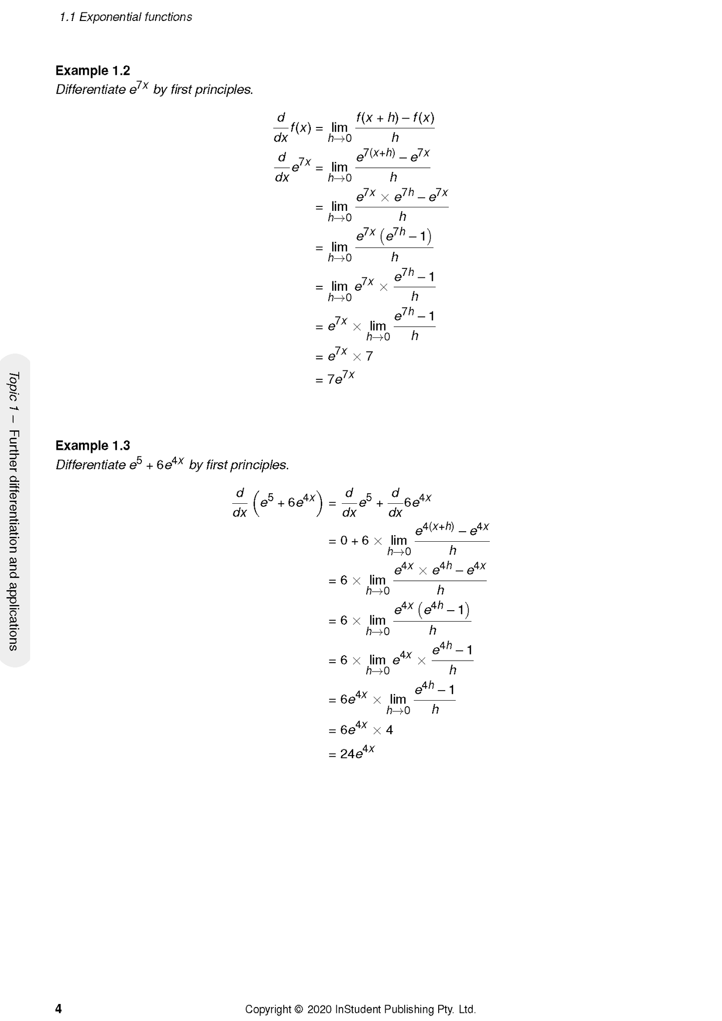 Course notes by ATAR Notes showing examples of exponential function differentiation on a white page.