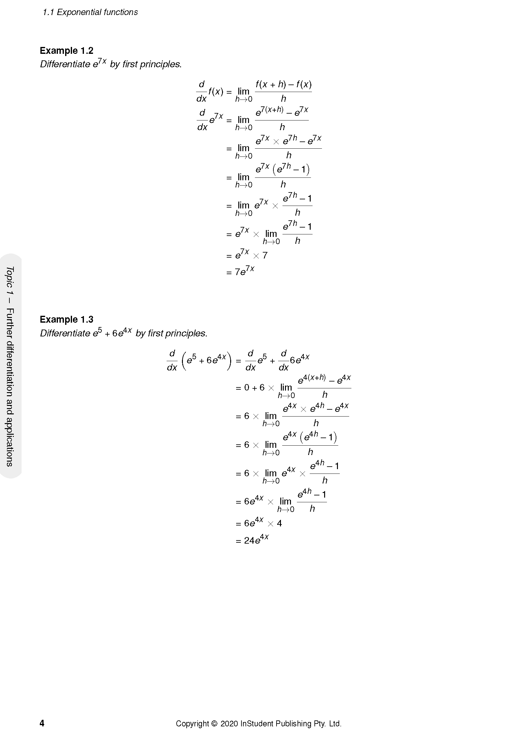 Course notes by ATAR Notes showing examples of exponential function differentiation on a white page.