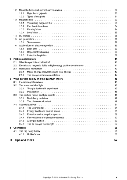 Physics course notes by ATAR Notes, displaying a table of contents with chapter headings and page numbers.