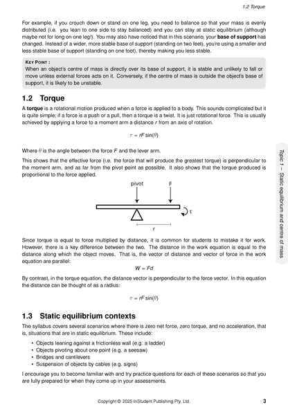 Physics course notes by ATAR Notes, showing a page with formulas, diagrams, and text about Torque.