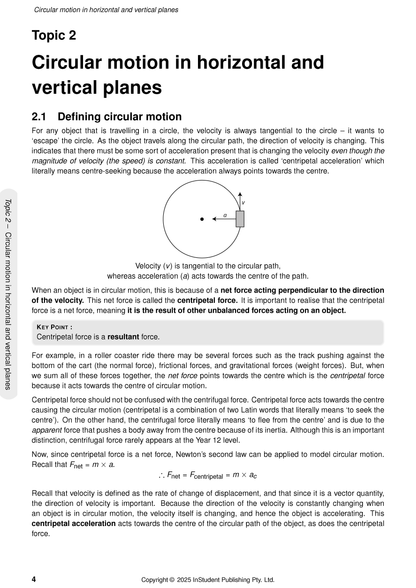 WACE Year 12 Physics 3&4 Notes by ATAR Notes displaying a page on circular motion with a diagram.