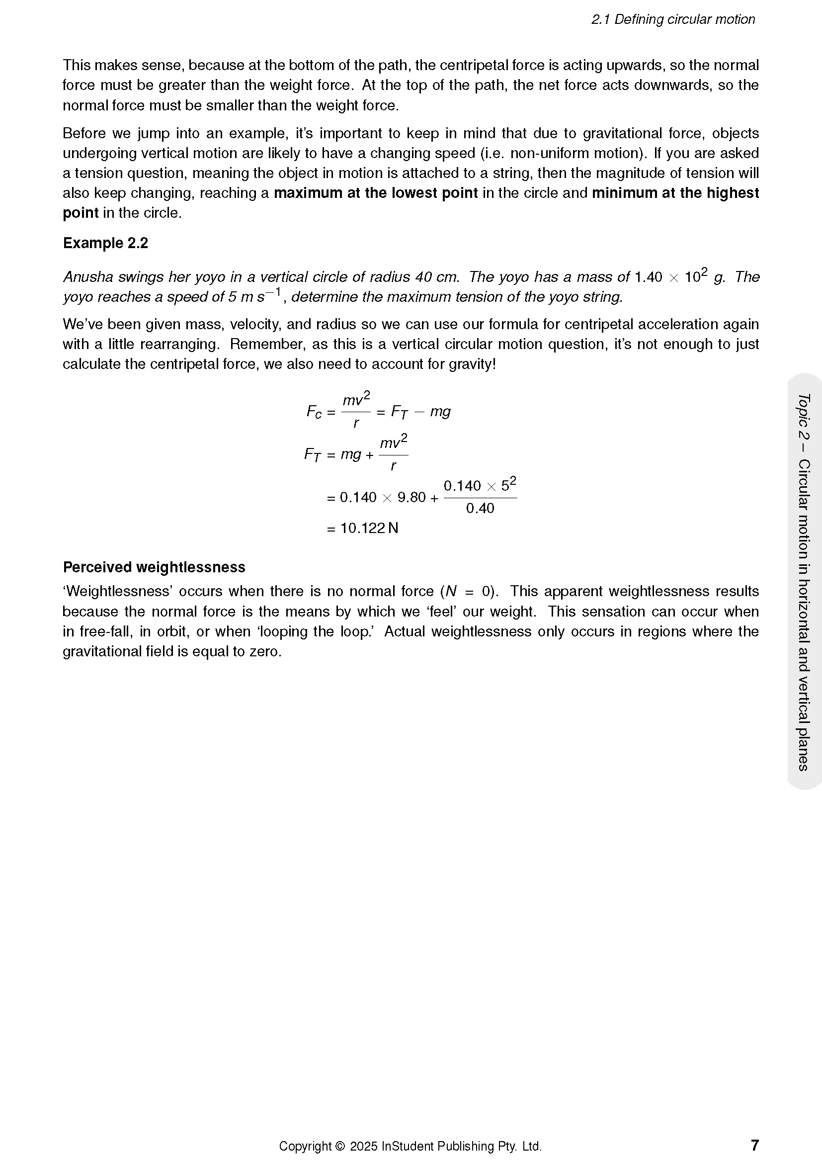 Physics Course Notes by ATAR Notes, a white page displaying physics text, formulas, and calculations related to circular motion.