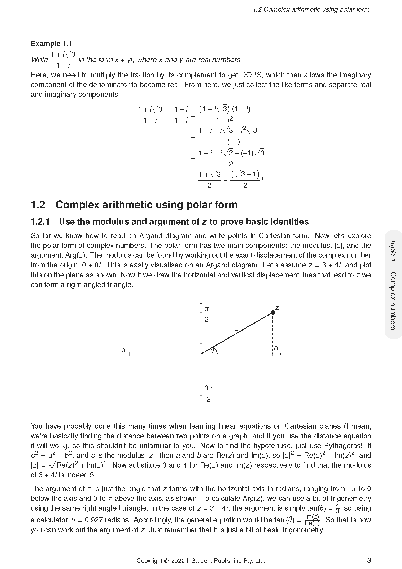 Specialist Maths Course Notes by ATAR Notes, showing a page with complex number examples and an Argand diagram.