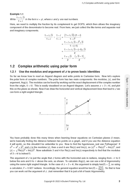 Specialist Maths Course Notes by ATAR Notes, showing a page with complex number examples and an Argand diagram.