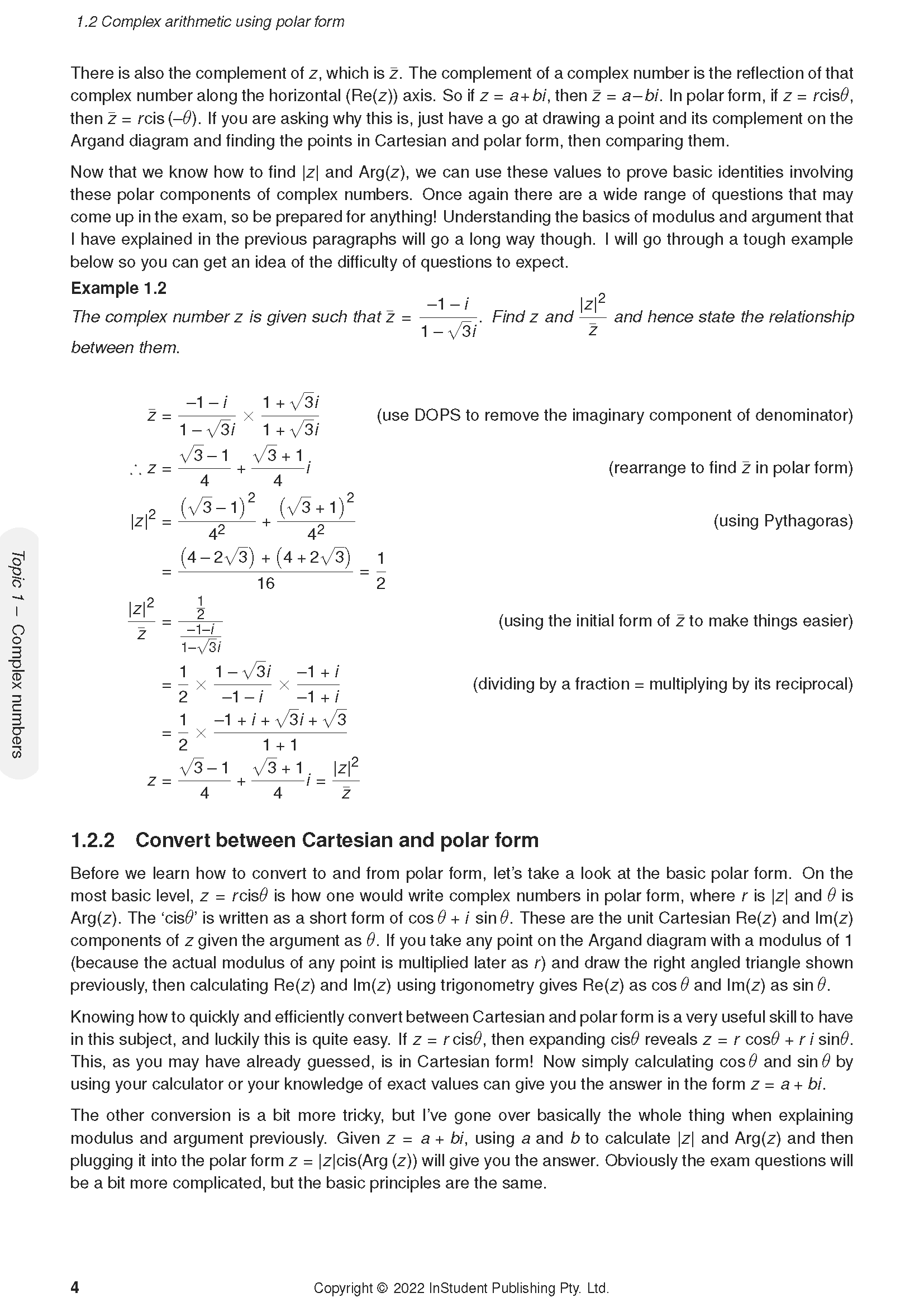 Year 12 Specialist Maths Course Notes page by ATAR Notes, displaying complex arithmetic and polar form concepts with equations and examples.
