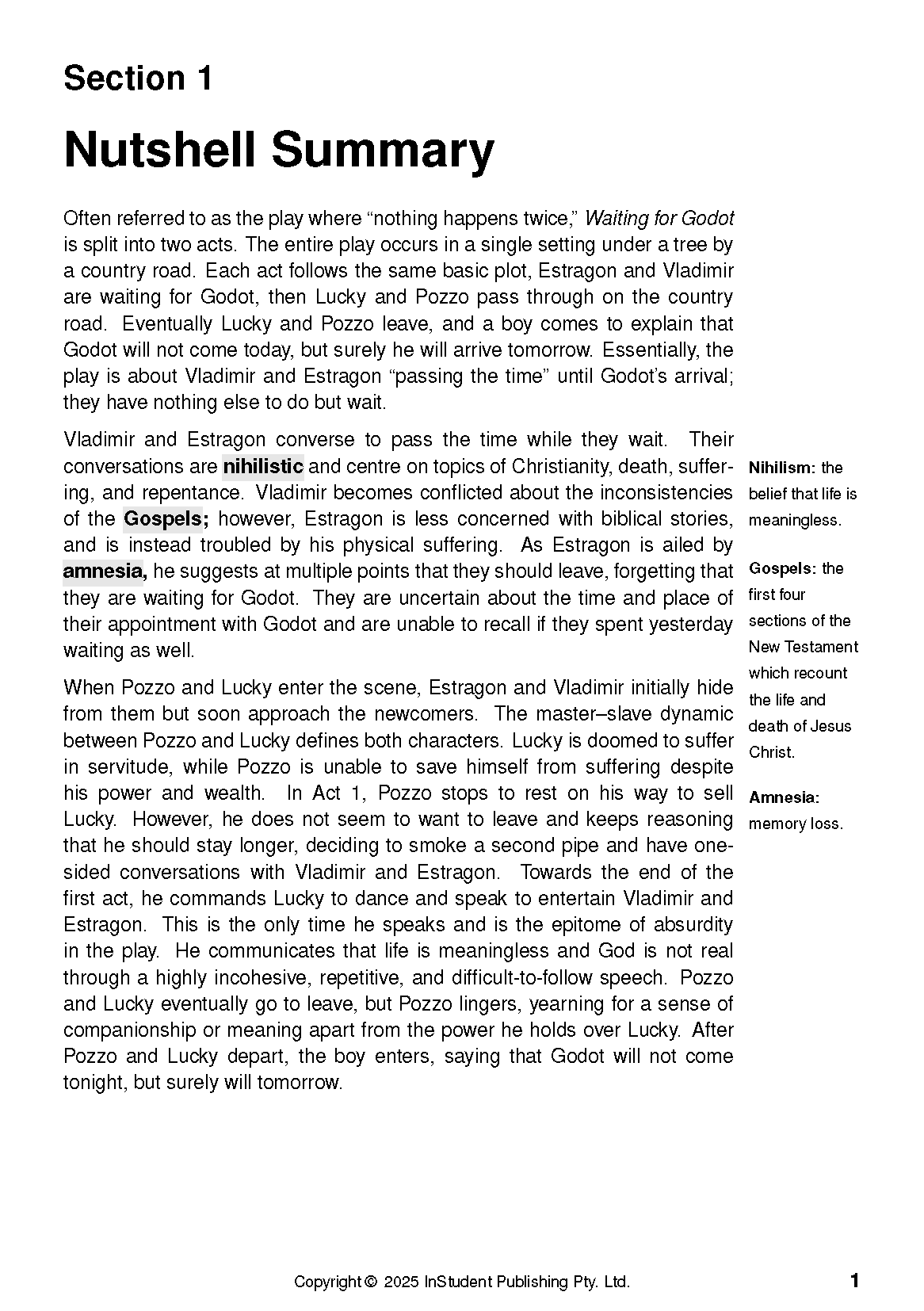 Text guide document titled 'Section 1 Nutshell Summary', displaying text, definitions, and highlighted terms.