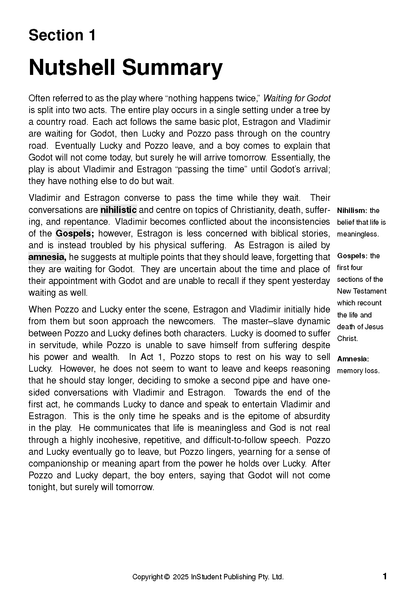 Text guide document titled 'Section 1 Nutshell Summary', displaying text, definitions, and highlighted terms.
