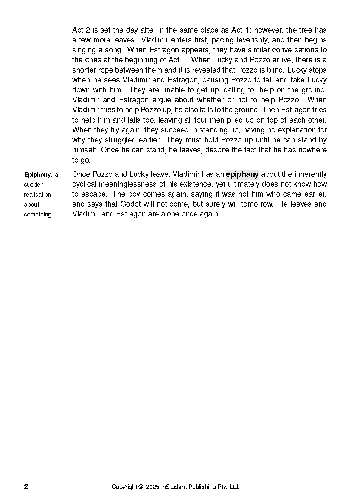 Text Guide page with black text on a white background, featuring a definition of Epiphany and narrative content.