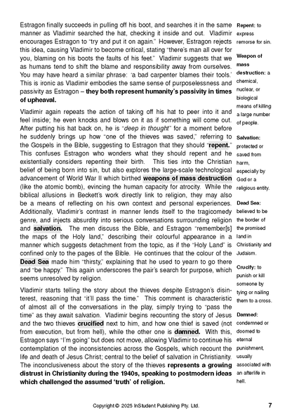 Text Guide page with black text on white background discussing Waiting for Godot and marginal definitions.
