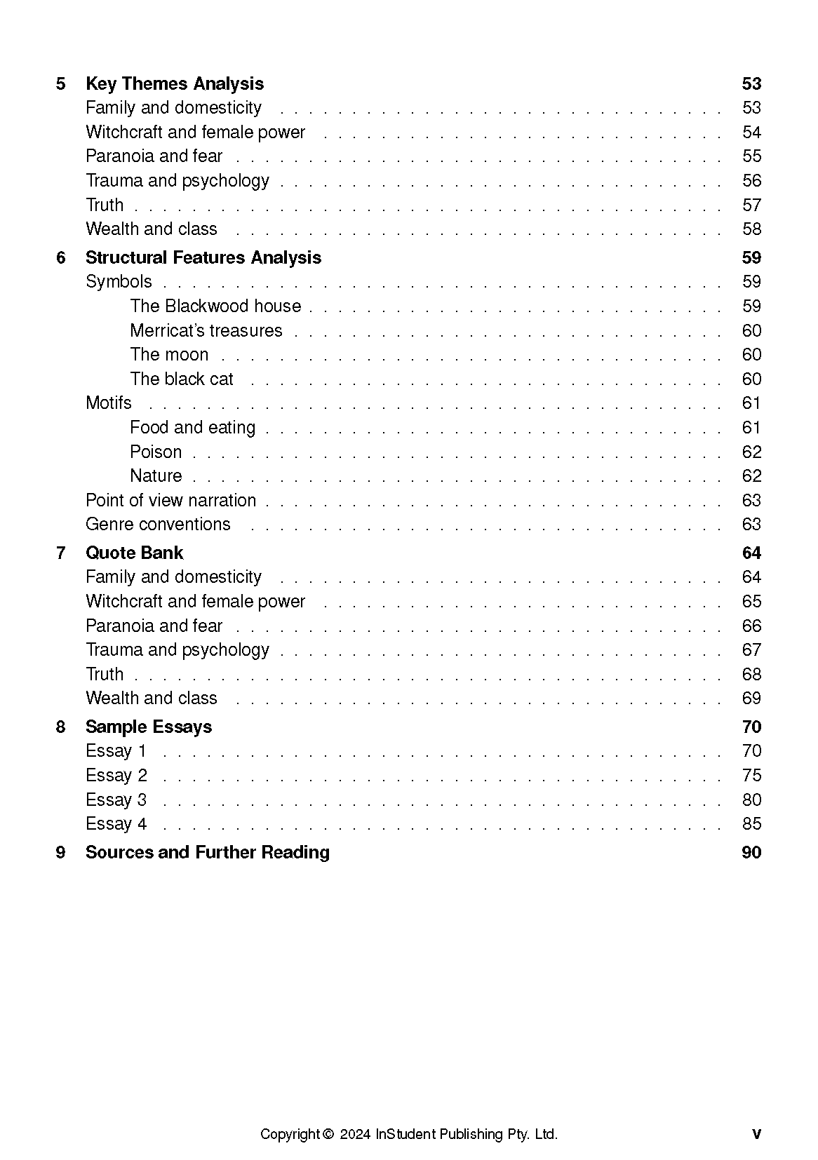 Text guide from InStudent Publishing Pty. Ltd. showing a detailed table of contents with sections and corresponding page numbers.