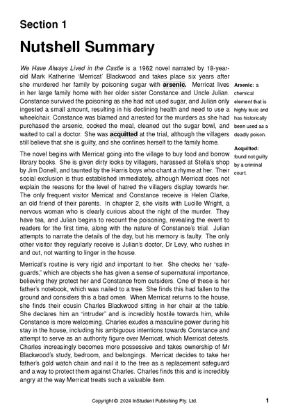 Text Guide for We Have Always Lived in the Castle by InStudent Publishing Pty. Ltd., displaying a plot summary page with definitions.