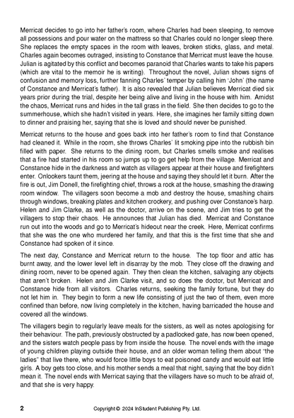 Text guide page from InStudent Publishing Pty. Ltd. about 'We Have Always Lived in the Castle' with black text on a white background.