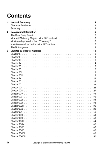 Text guide page by InStudent Publishing Pty. Ltd. displaying a table of contents with headings, chapters, and page numbers.