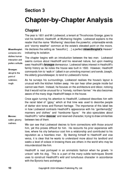 White text guide page by InStudent Publishing Pty. Ltd. showing a chapter analysis with vocabulary definitions.