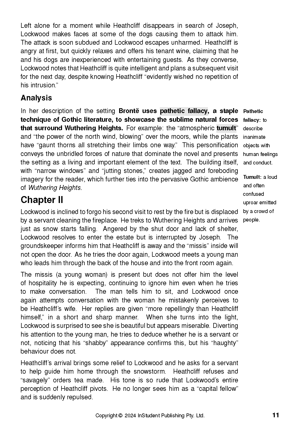 White text guide page with black text by InStudent Publishing Pty. Ltd., showing Analysis and Chapter II sections with margin definitions.