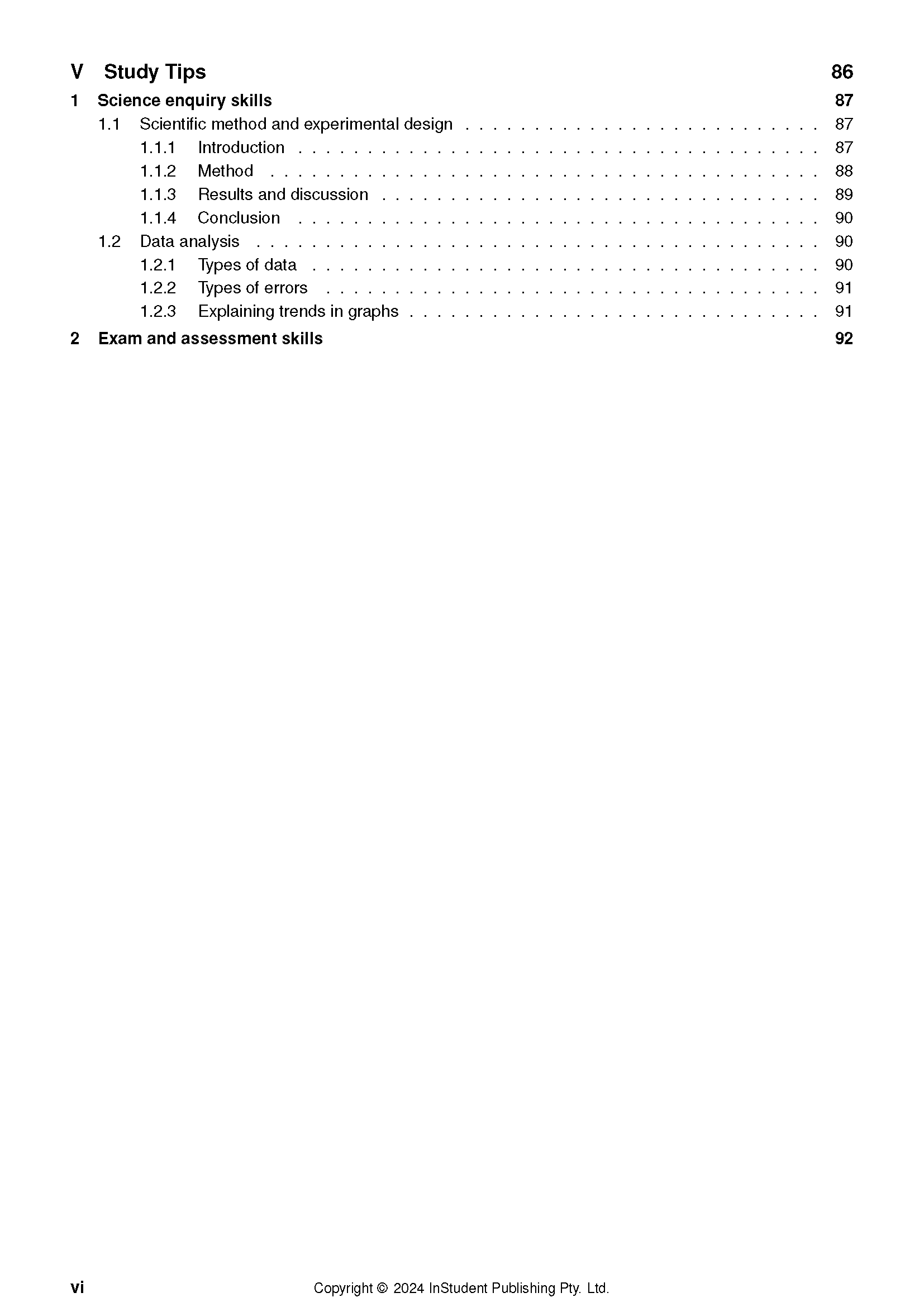 Course Notes by ATAR Notes, showing a table of contents with Study Tips sections and page numbers.