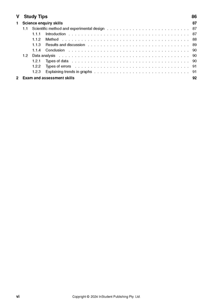 Course Notes by ATAR Notes, showing a table of contents with Study Tips sections and page numbers.