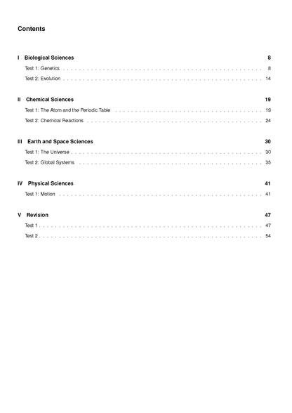 White contents page from Year 10 Science Topic Tests by ATAR Notes, showing topic names and page numbers.