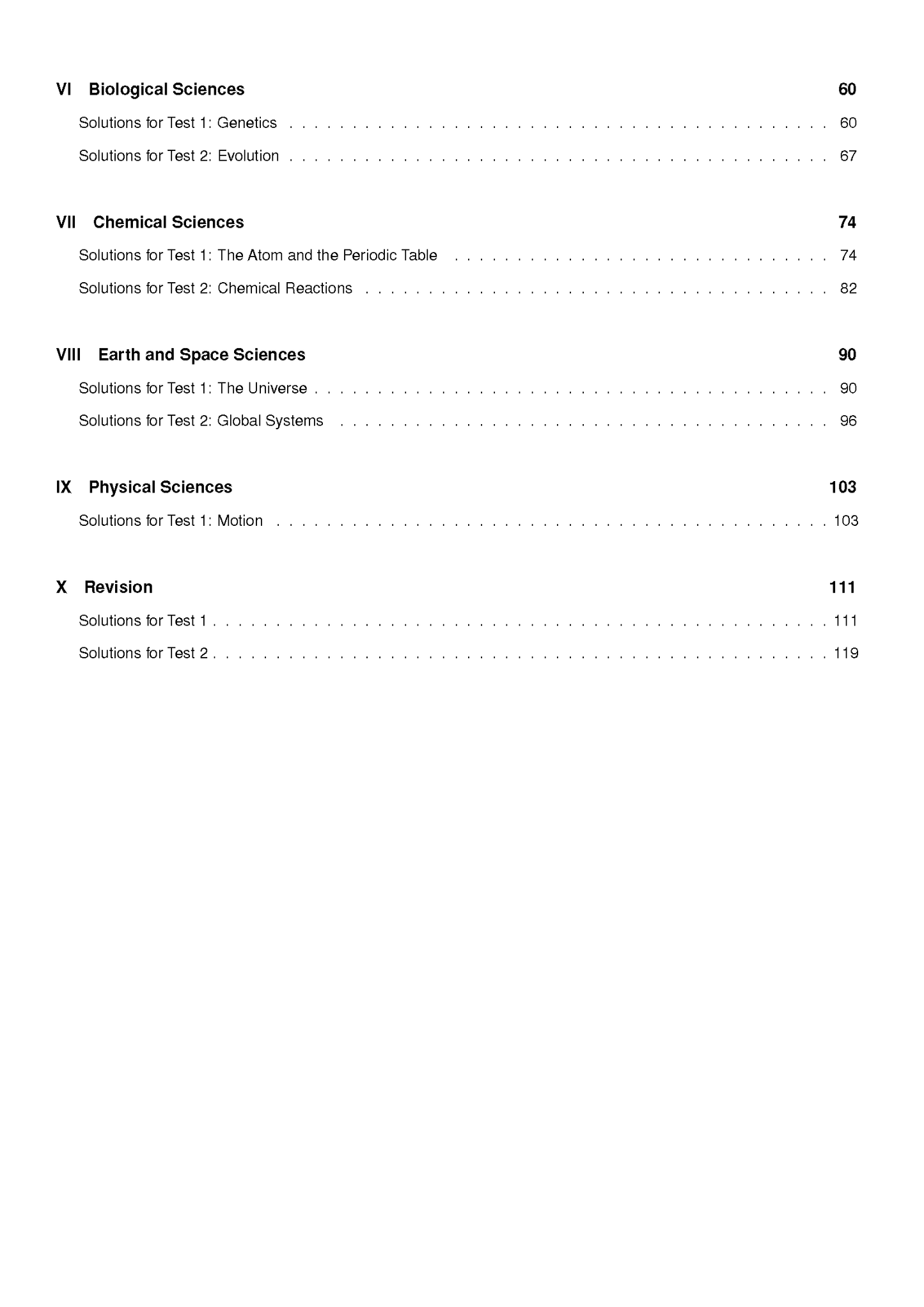 Year 10 Science Topic Tests book by ATAR Notes, displaying a detailed table of contents for various science topics.