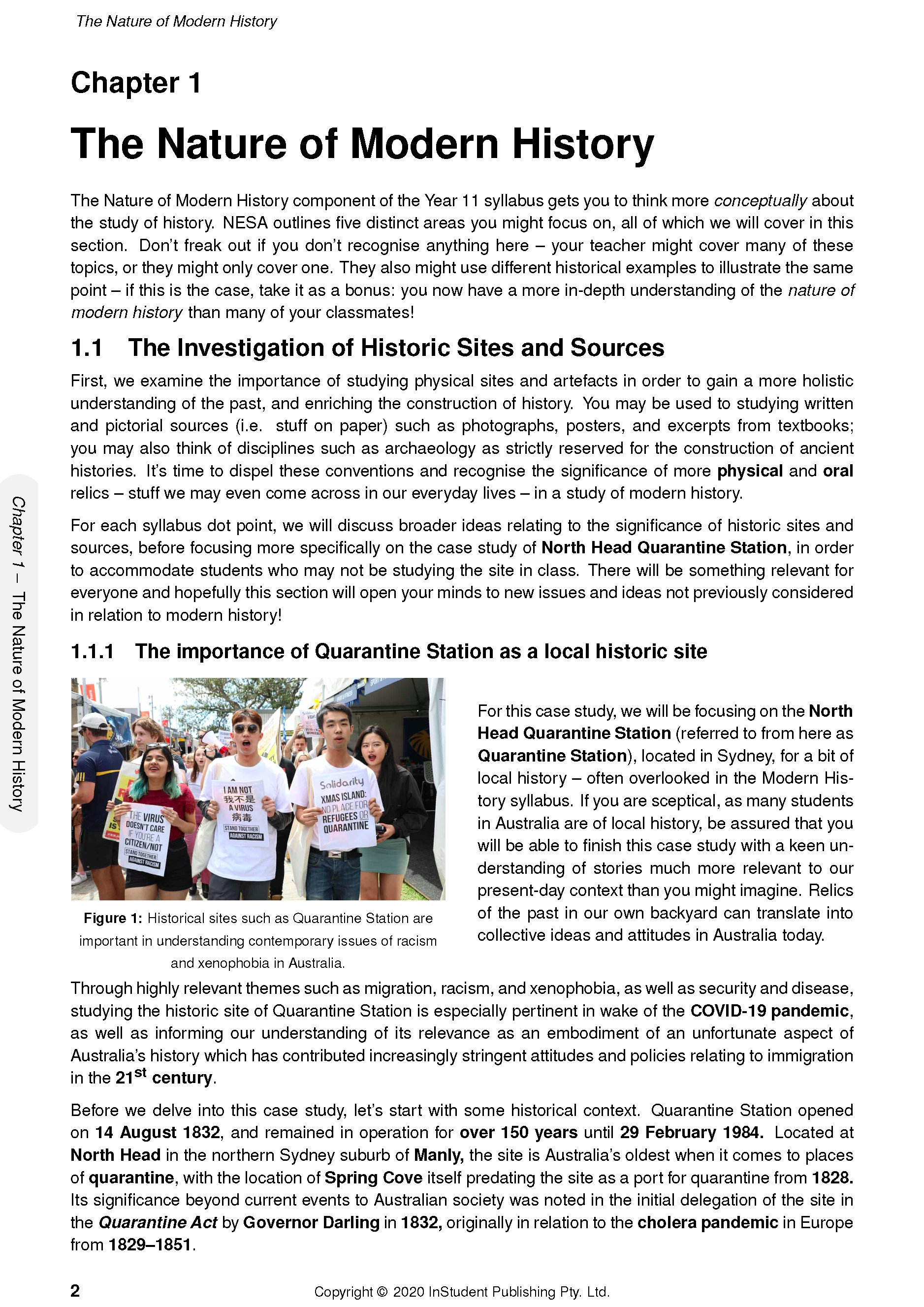 Course notes by ATAR Notes, a page showing a chapter on modern history with a photo of protestors holding signs.