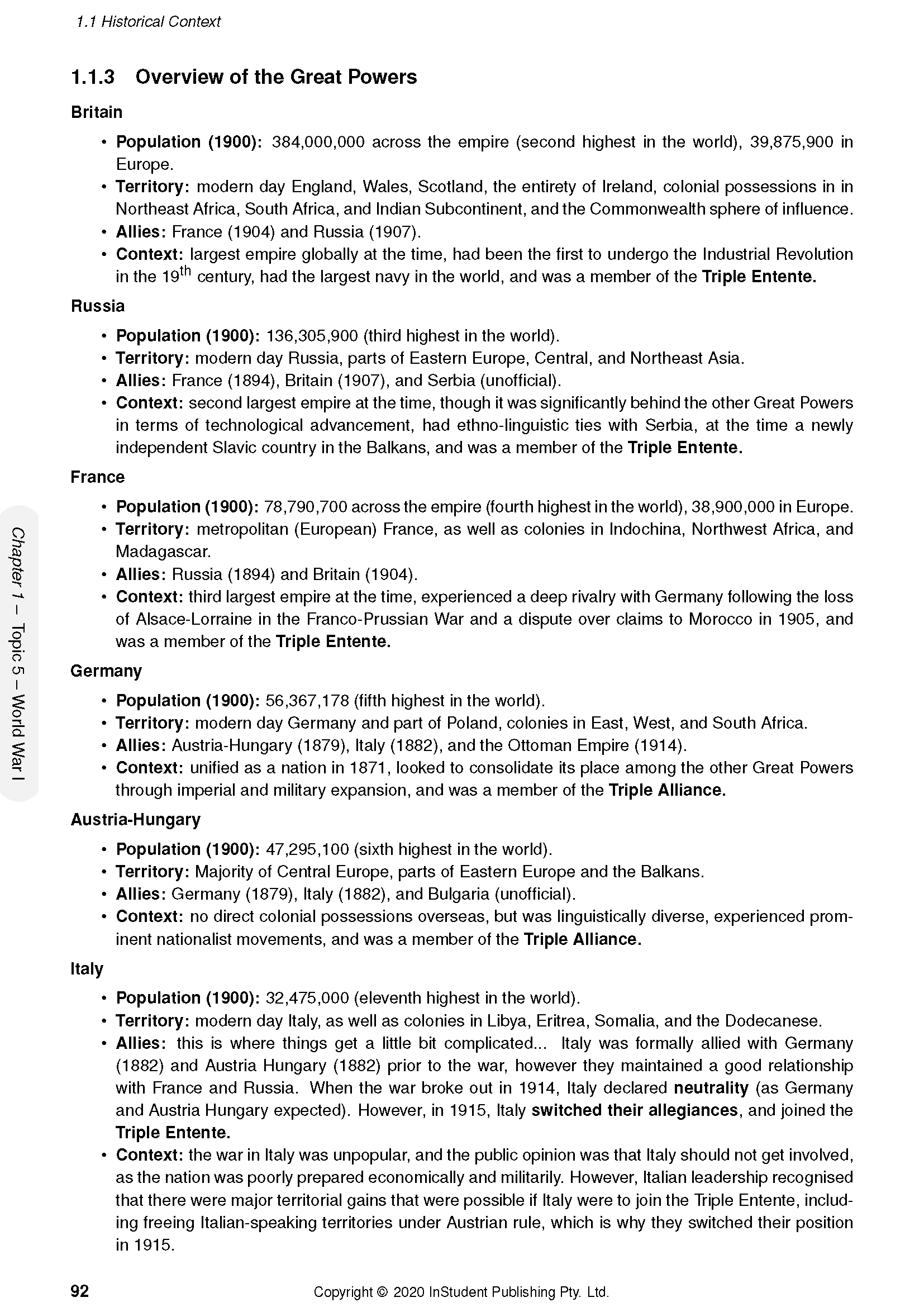 White page from Modern History Course Notes by ATAR Notes, displaying the 'Overview of the Great Powers' section.