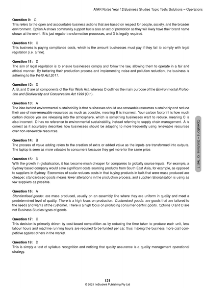 Academic Topic Tests document by ATAR Notes, showing business studies questions, solutions, header, and page number.