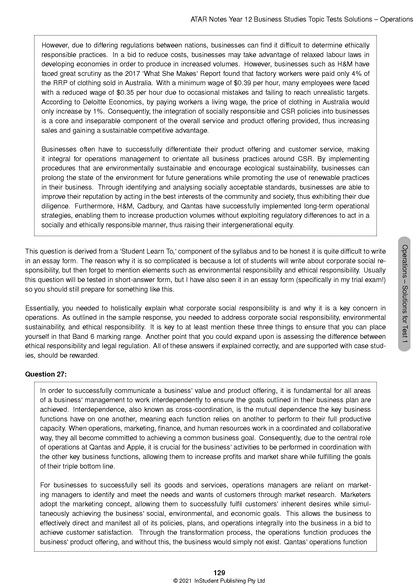 Page from Topic Tests by ATAR Notes, displaying a business studies question and detailed solution.