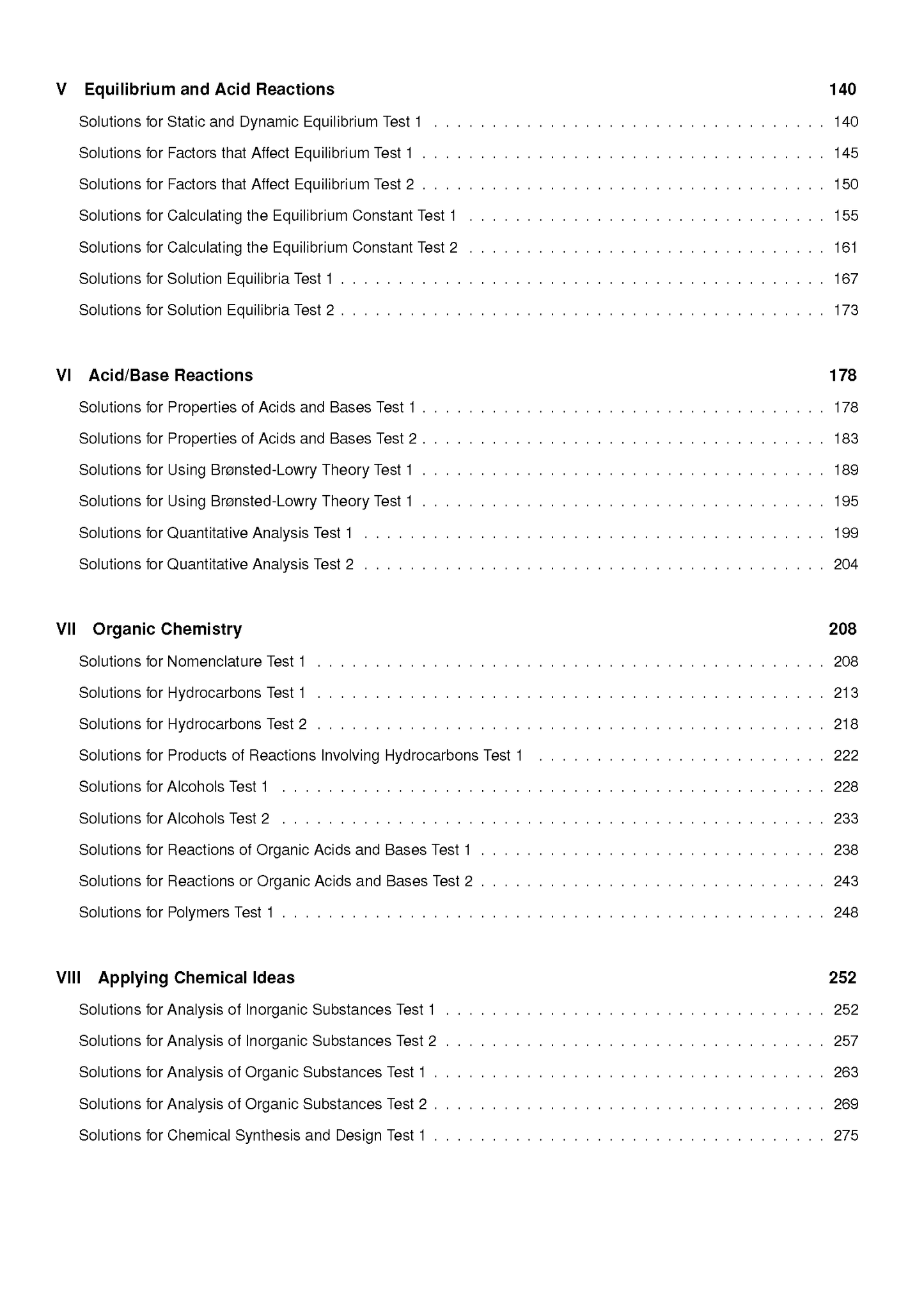 HSC Year 12 Chemistry Topic Tests by ATAR Notes, a white solutions page with black text showing chemistry topics and page numbers.