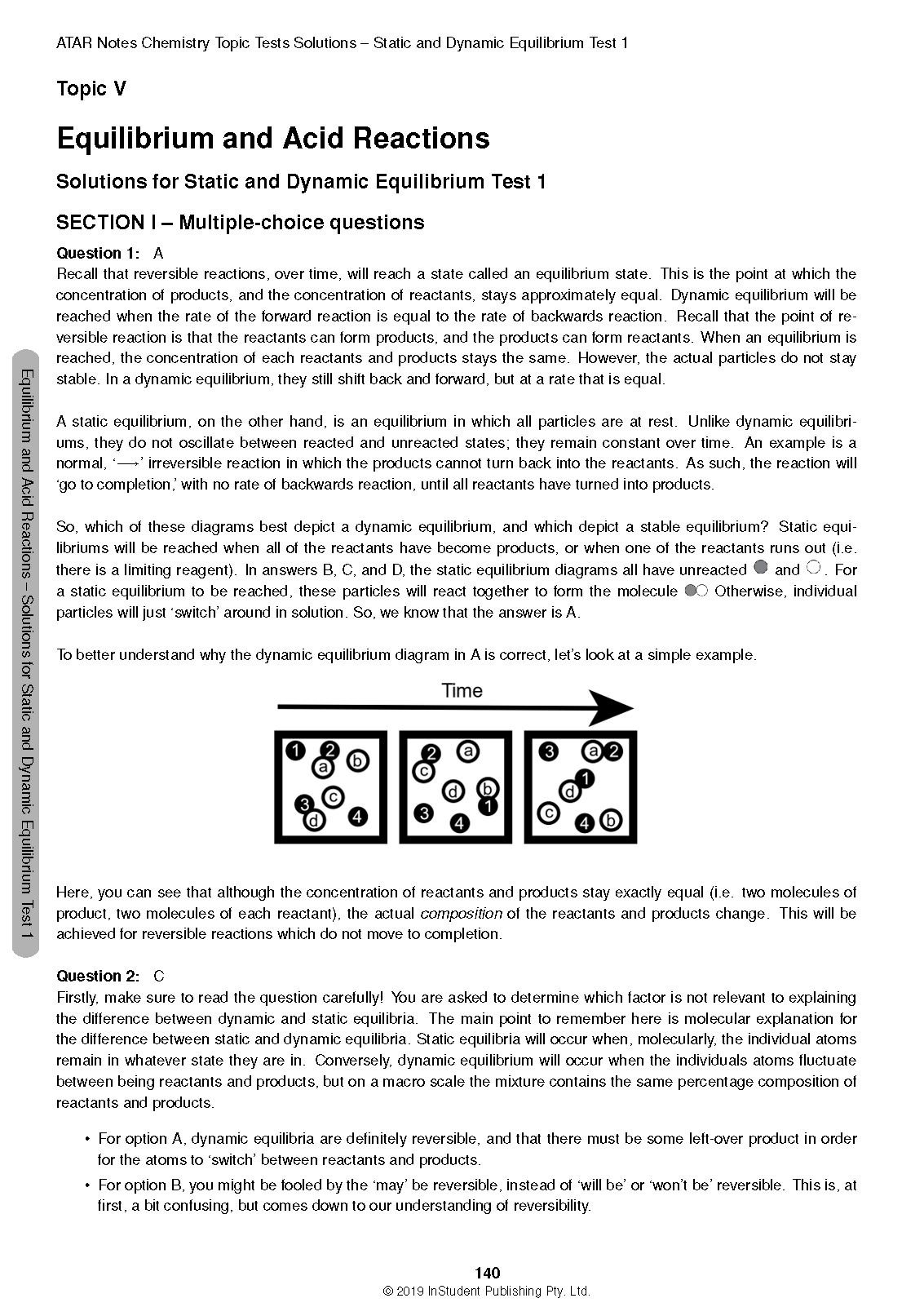 Chemistry Topic Tests by ATAR Notes, a white page with black text, diagrams, and multiple-choice questions on Equilibrium.