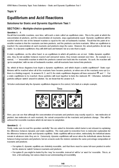 Chemistry Topic Tests by ATAR Notes, a white page with black text, diagrams, and multiple-choice questions on Equilibrium.