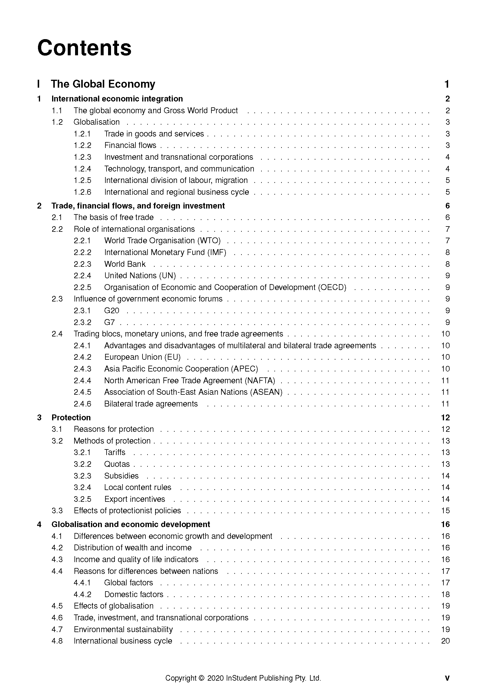 Course notes by ATAR Notes, displaying the contents page for Economics with chapters and page numbers in black text.