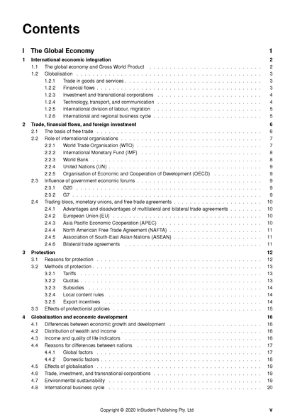 Course notes by ATAR Notes, displaying the contents page for Economics with chapters and page numbers in black text.