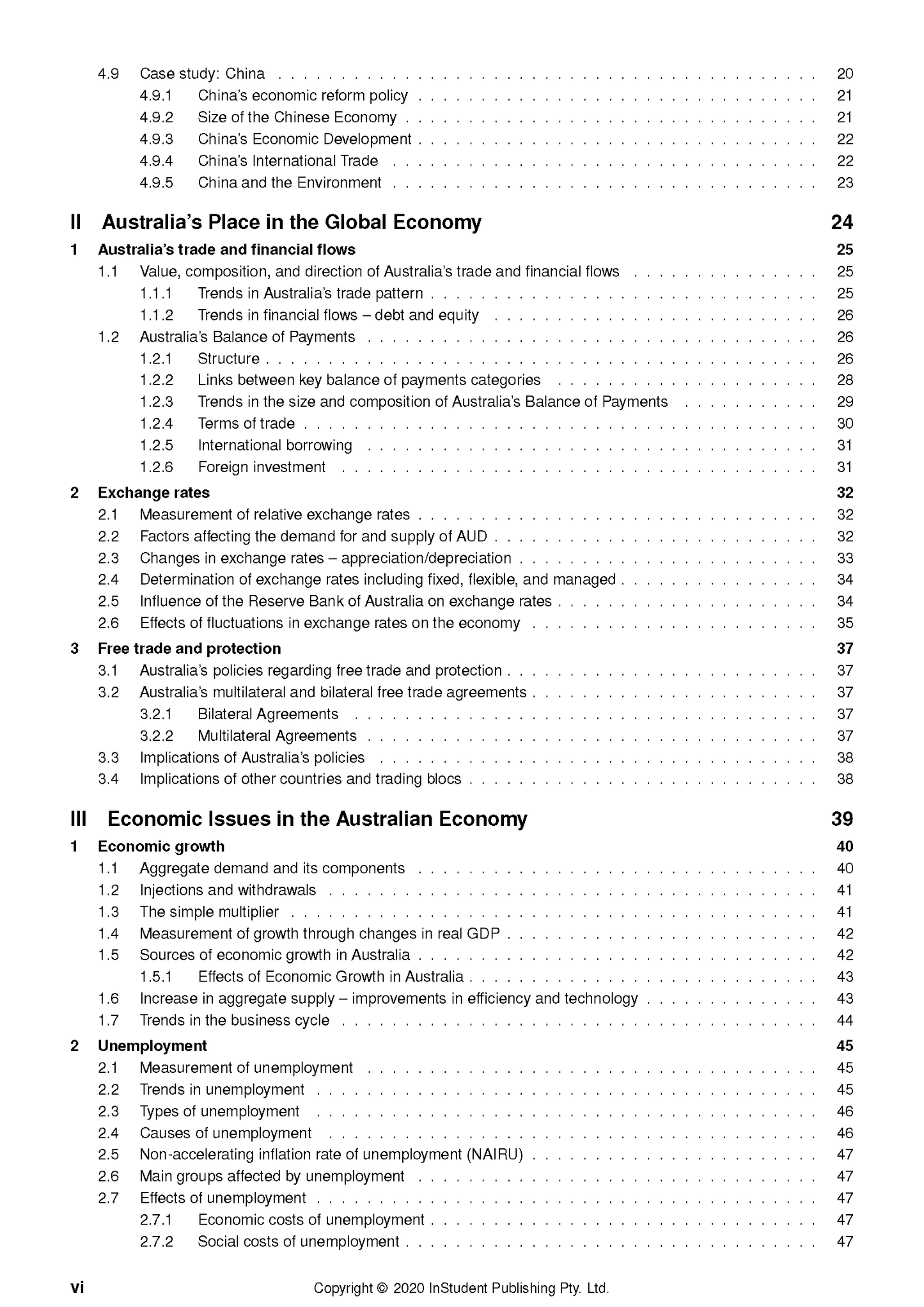 Complete Economics Course Notes by ATAR Notes, displaying a detailed table of contents with chapter titles and page numbers.