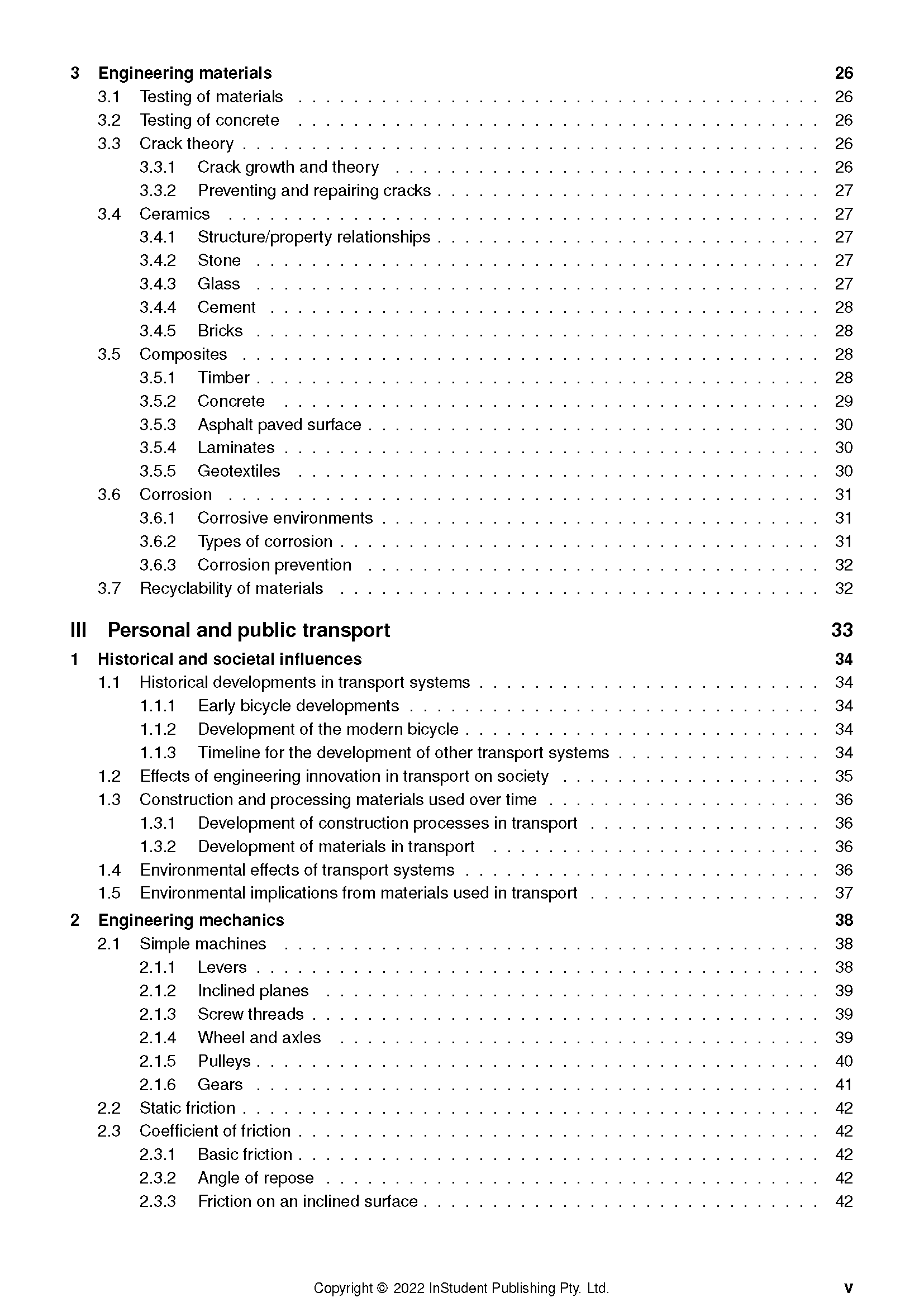 Engineering Studies Course Notes by ATAR Notes, featuring a table of contents with sections and page numbers on a white page.