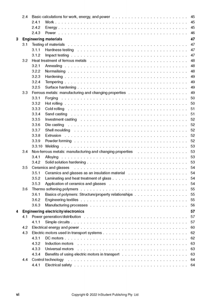 Table of contents page from Engineering Studies Course Notes by ATAR Notes, displaying topics and page numbers.