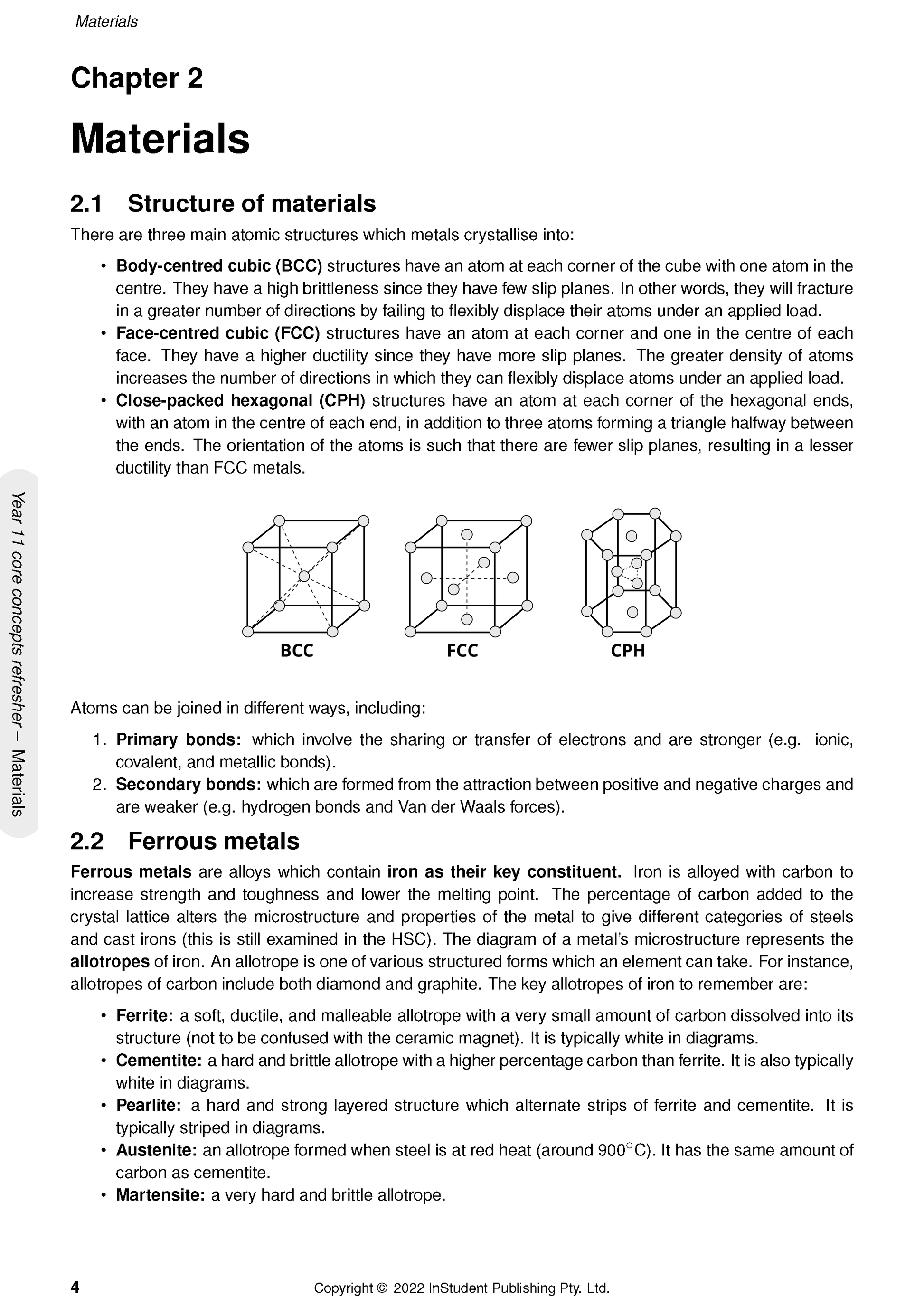 HSC Engineering Studies Course Notes by ATAR Notes, showing a white page with black text, atomic structure diagrams, and headings.