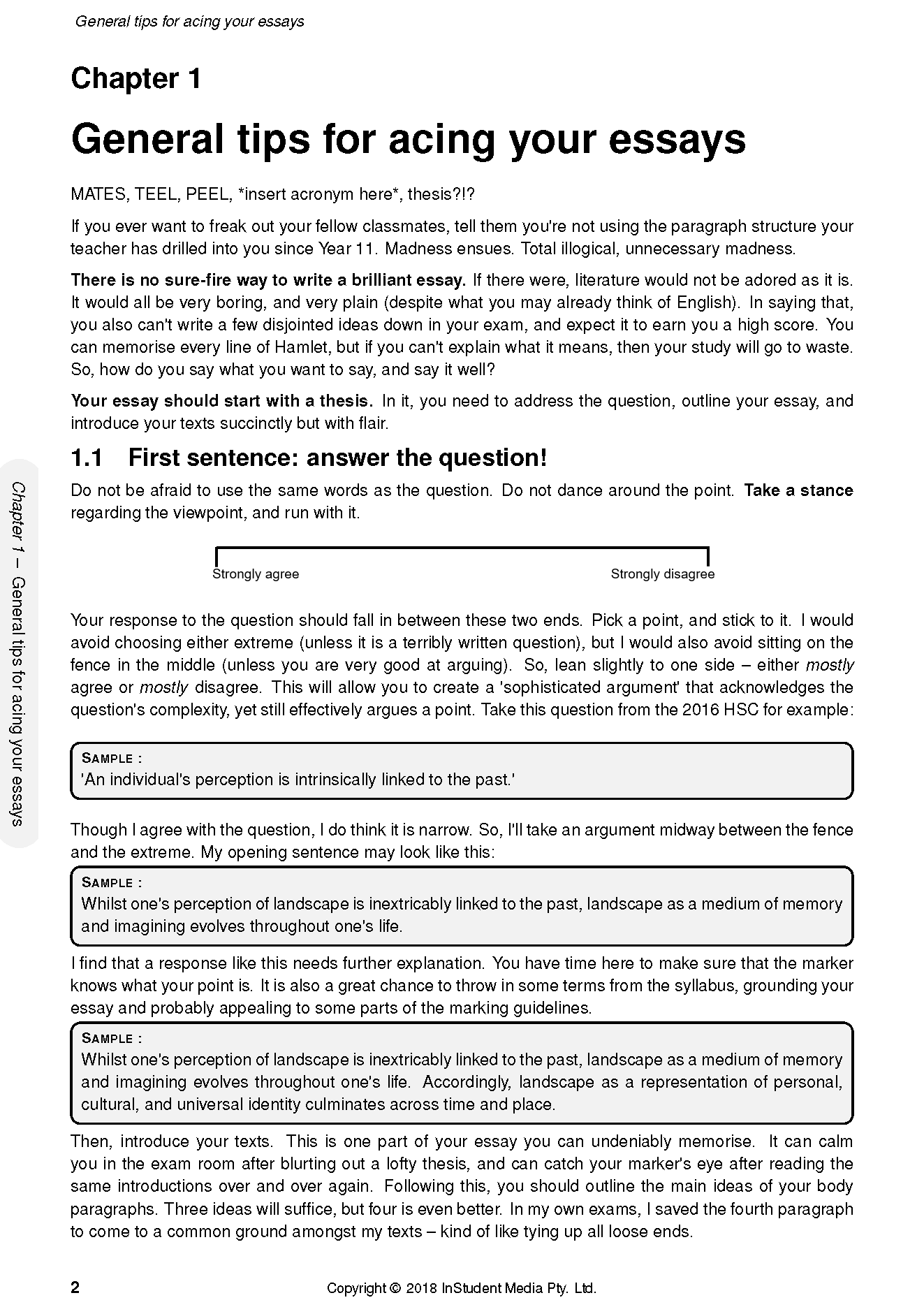 HSC Year 12 English Advanced Course Notes by ATAR Notes, open to Chapter 1 titled 'General tips for acing your essays'.