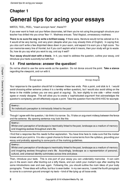 HSC Year 12 English Advanced Course Notes by ATAR Notes, open to Chapter 1 titled 'General tips for acing your essays'.