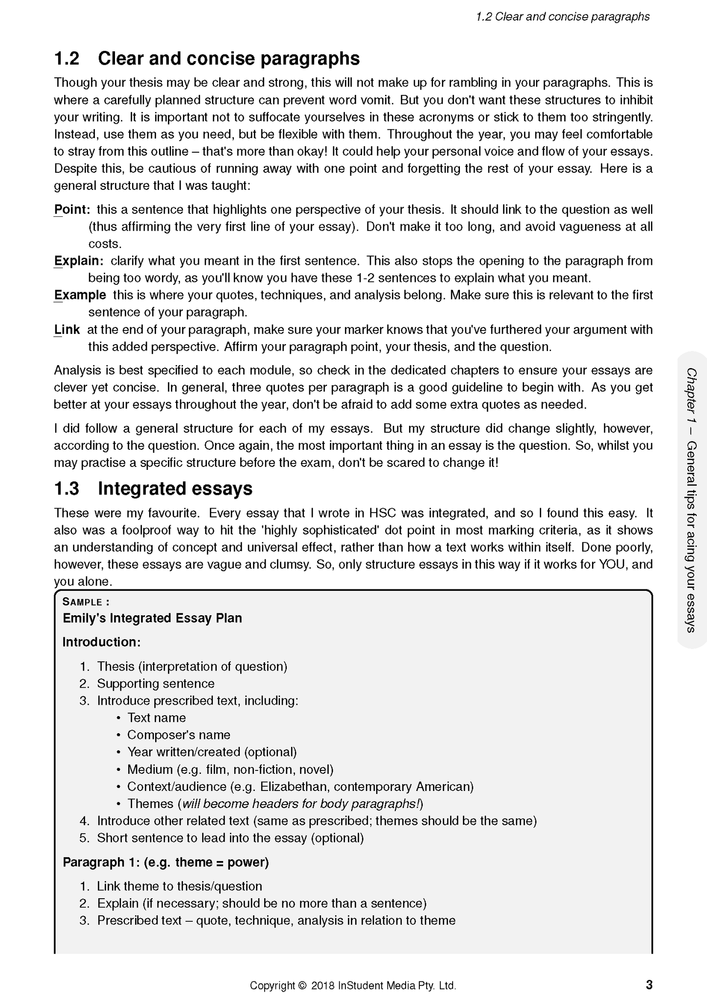 White course notes by ATAR Notes, a page detailing clear paragraphs and Emily's Integrated Essay Plan.