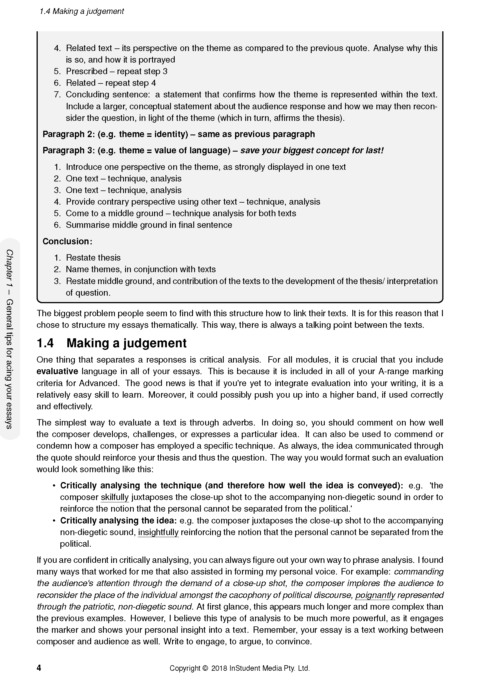 English Advanced Course Notes by ATAR Notes, showing a page with essay structure and analytical tips.