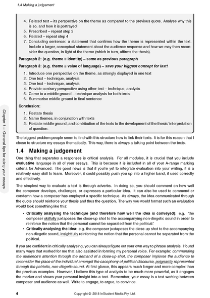 English Advanced Course Notes by ATAR Notes, showing a page with essay structure and analytical tips.