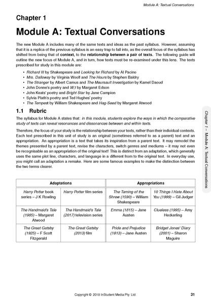English Advanced HSC Year 12 Course Notes by ATAR Notes, showing a printed page with "Textual Conversations" chapter and examples table.