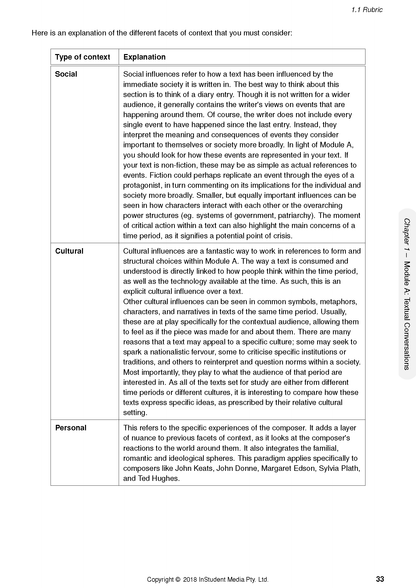 HSC Year 12 English Advanced Course Notes by ATAR Notes, a white page with black text showing a table of content types and explanations.