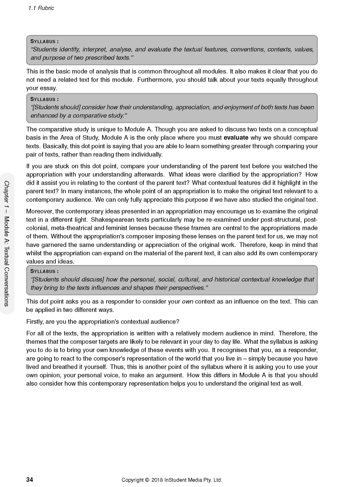 HSC Year 12 English Advanced Course Notes by ATAR Notes, a white page with black text, grey syllabus boxes, and a side banner titled 'Textual Conversations'.
