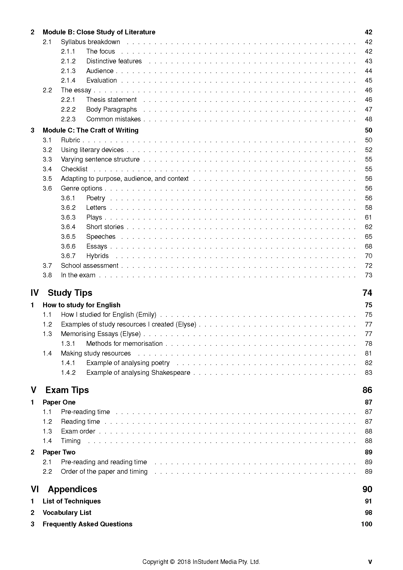 Complete Course Notes by ATAR Notes showing a white page with a detailed table of contents in black text.
