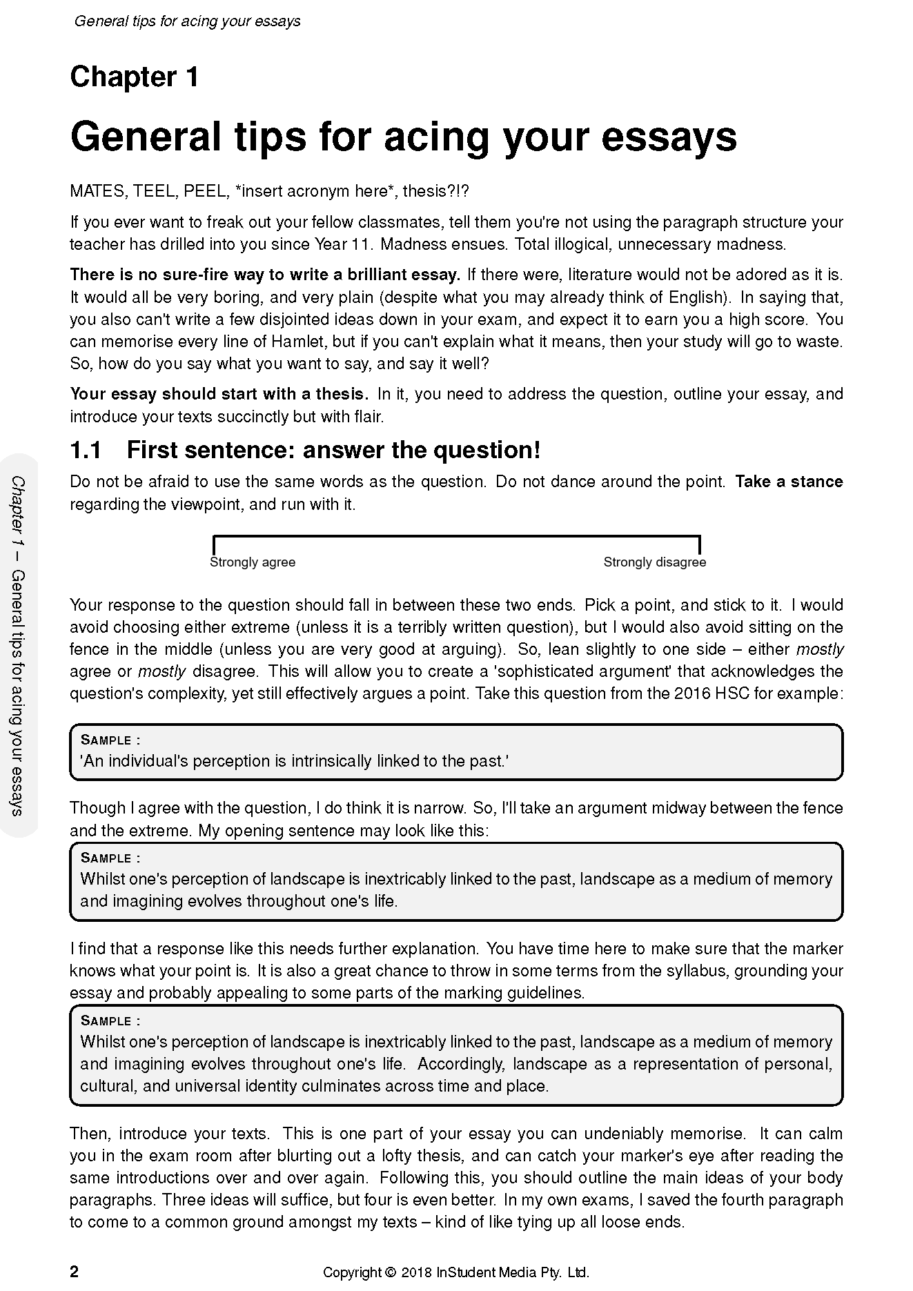 Full page of English Standard Course Notes by ATAR Notes with essay writing tips and sample texts.