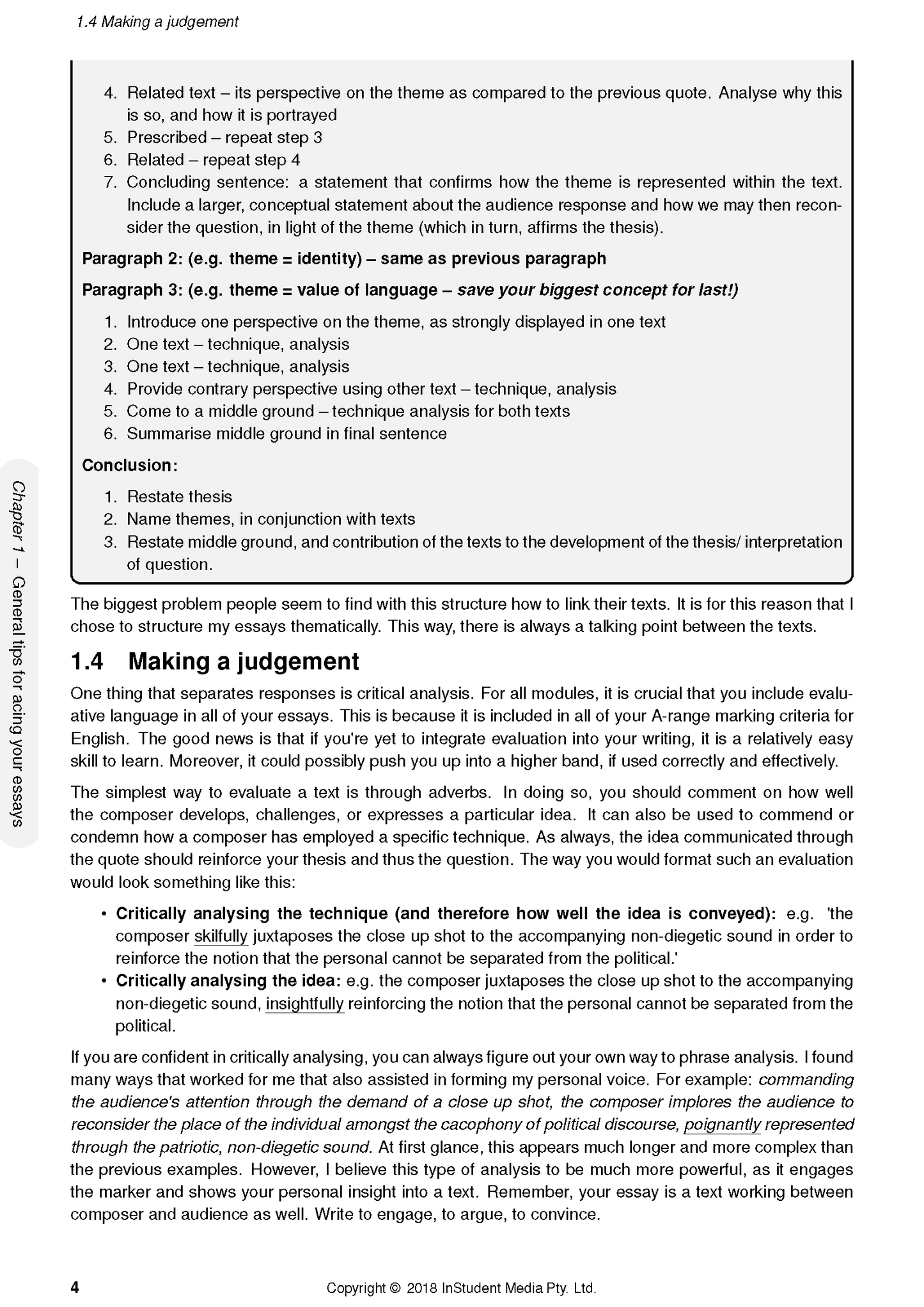 White English Standard course notes page by ATAR Notes, featuring black text and the 'Making a judgement' heading.