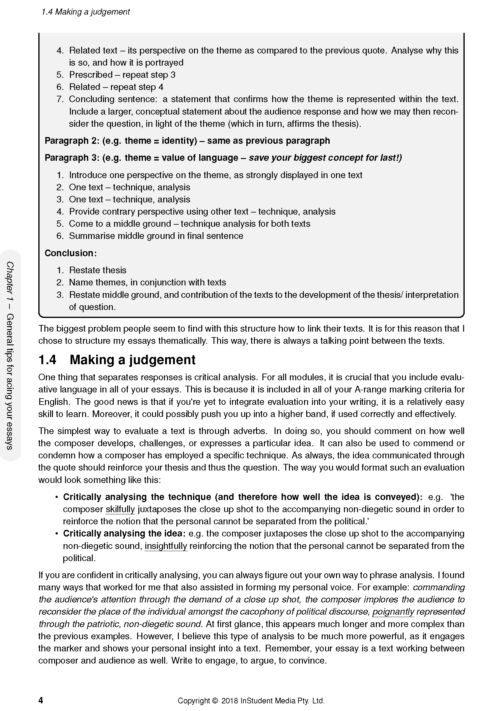 White English Standard course notes page by ATAR Notes, featuring black text and the 'Making a judgement' heading.